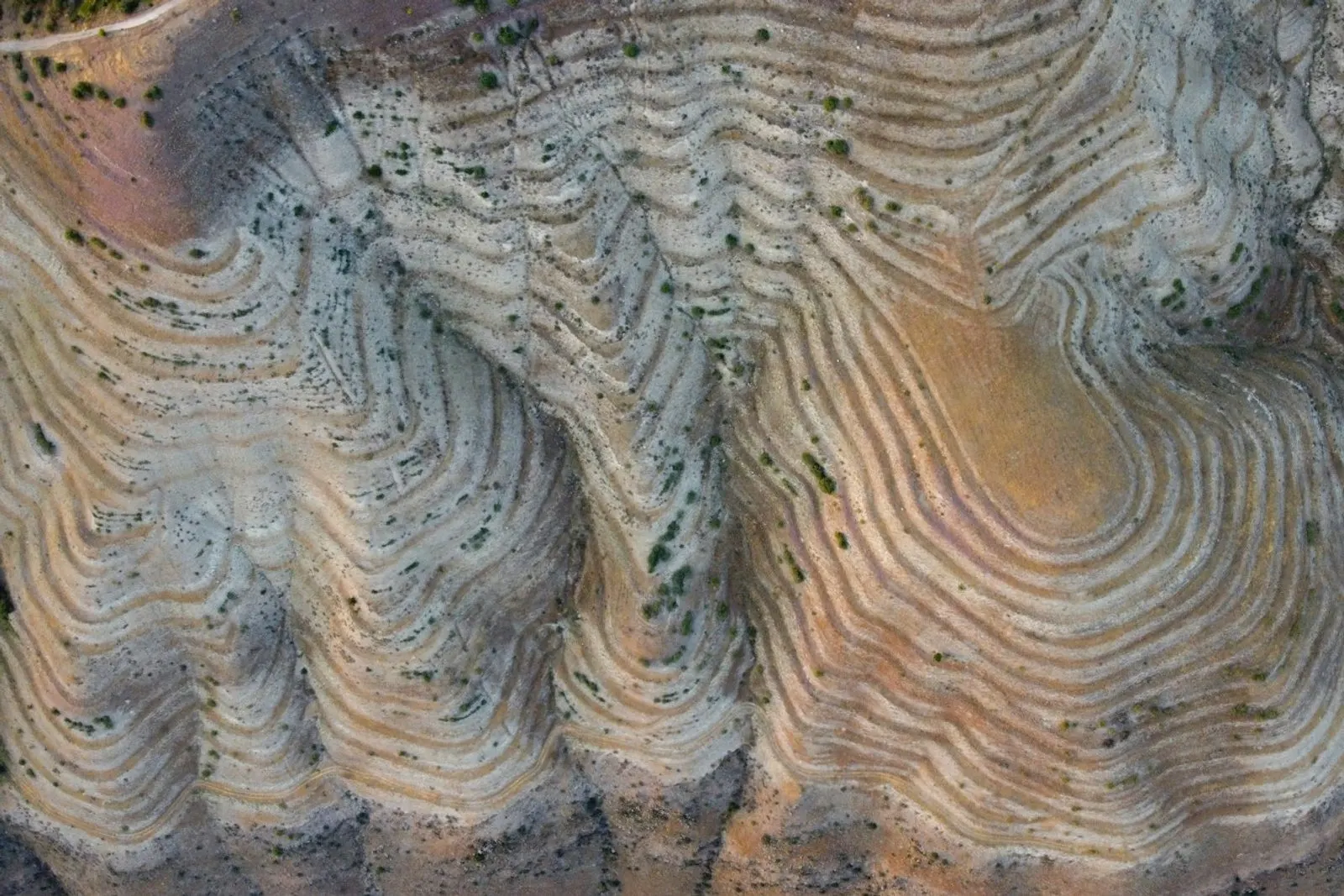 Geólogos revisando un plano geológico sobre una mesa de trabajo